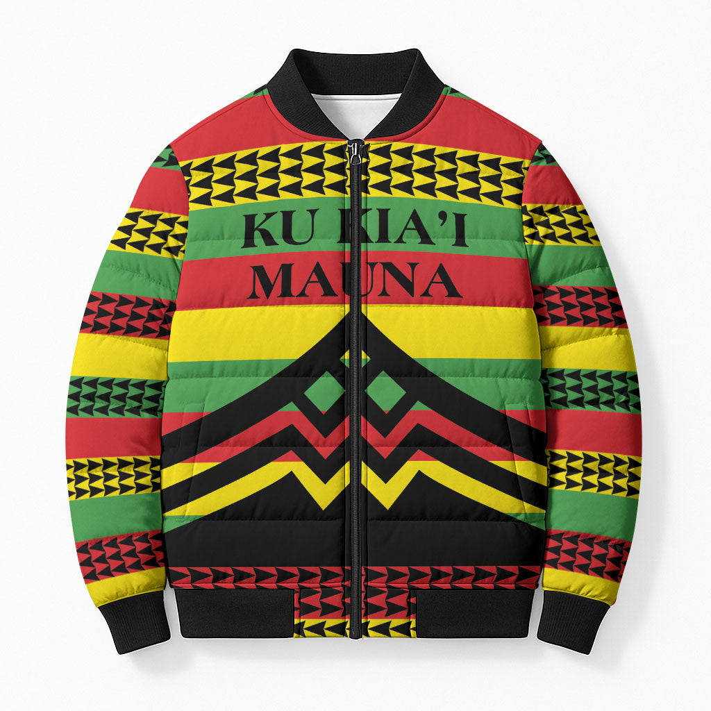 Hawaii Ku Kia'i Mauna Personalized Bomber Puffer Jacket Hawaiian Kanaka Maoli Motif