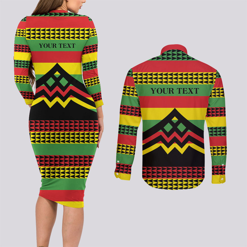 Hawaii Ku Kia'i Mauna Personalized Couples Matching Long Sleeve Bodycon Dress and Long Sleeve Button Shirt Hawaiian Kanaka Maoli Motif LT9 - Polynesian Pride