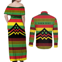 Hawaii Ku Kia'i Mauna Personalized Couples Matching Off Shoulder Maxi Dress and Long Sleeve Button Shirt Hawaiian Kanaka Maoli Motif