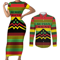 Hawaii Ku Kia'i Mauna Personalized Couples Matching Short Sleeve Bodycon Dress and Long Sleeve Button Shirt Hawaiian Kanaka Maoli Motif LT9 Green - Polynesian Pride