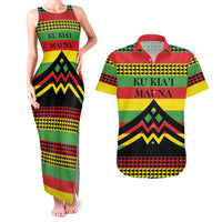 Hawaii Ku Kia'i Mauna Personalized Couples Matching Tank Maxi Dress and Hawaiian Shirt Hawaiian Kanaka Maoli Motif LT9 Green - Polynesian Pride