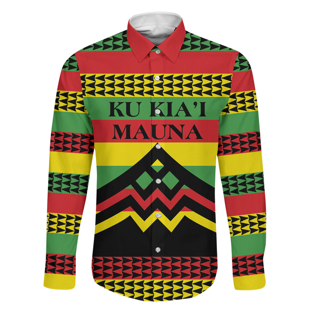 Hawaii Ku Kia'i Mauna Personalized Family Matching Mermaid Dress and Hawaiian Shirt Hawaiian Kanaka Maoli Motif LT9 Dad's Shirt - Long Sleeve Green - Polynesian Pride