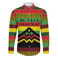 Hawaii Ku Kia'i Mauna Personalized Family Matching Off The Shoulder Long Sleeve Dress and Hawaiian Shirt Hawaiian Kanaka Maoli Motif LT9 Dad's Shirt - Long Sleeve Green - Polynesian Pride