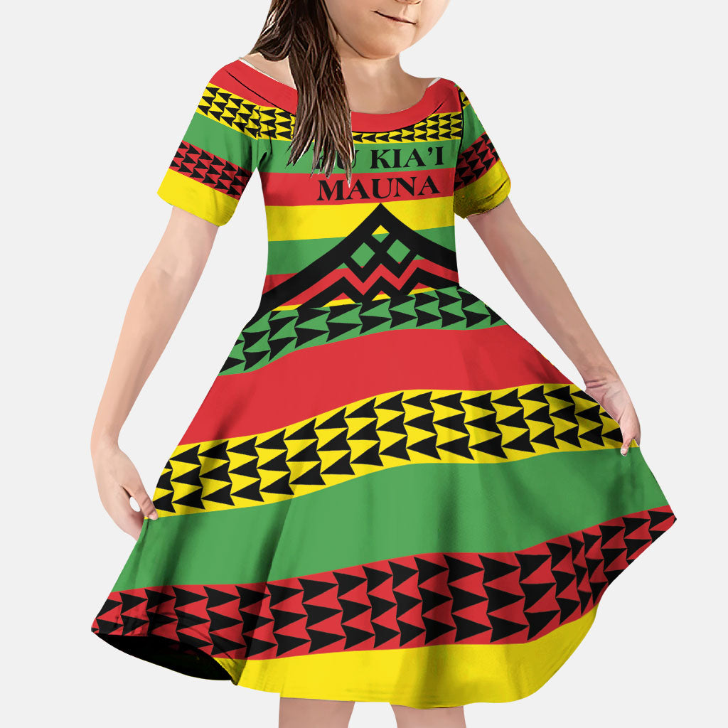 Hawaii Ku Kia'i Mauna Personalized Family Matching Off Shoulder Maxi Dress and Hawaiian Shirt Hawaiian Kanaka Maoli Motif LT9 Daughter's Dress Green - Polynesian Pride