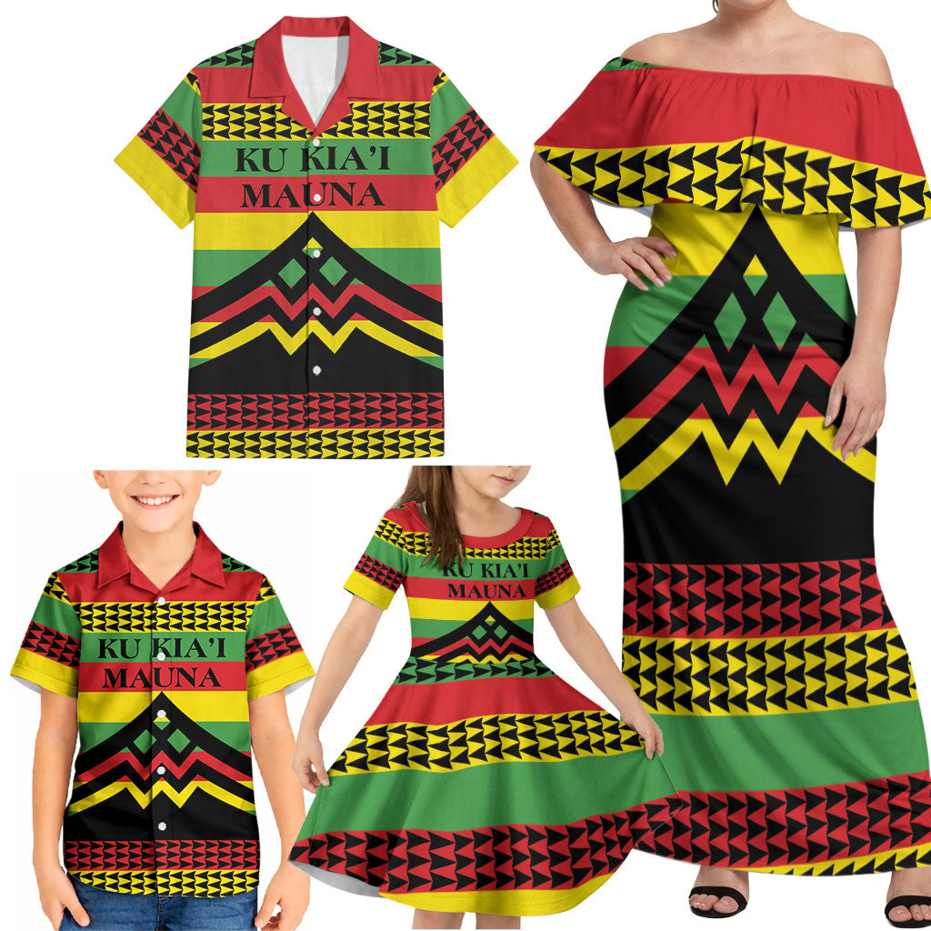 Hawaii Ku Kia'i Mauna Personalized Family Matching Off Shoulder Maxi Dress and Hawaiian Shirt Hawaiian Kanaka Maoli Motif LT9 - Polynesian Pride
