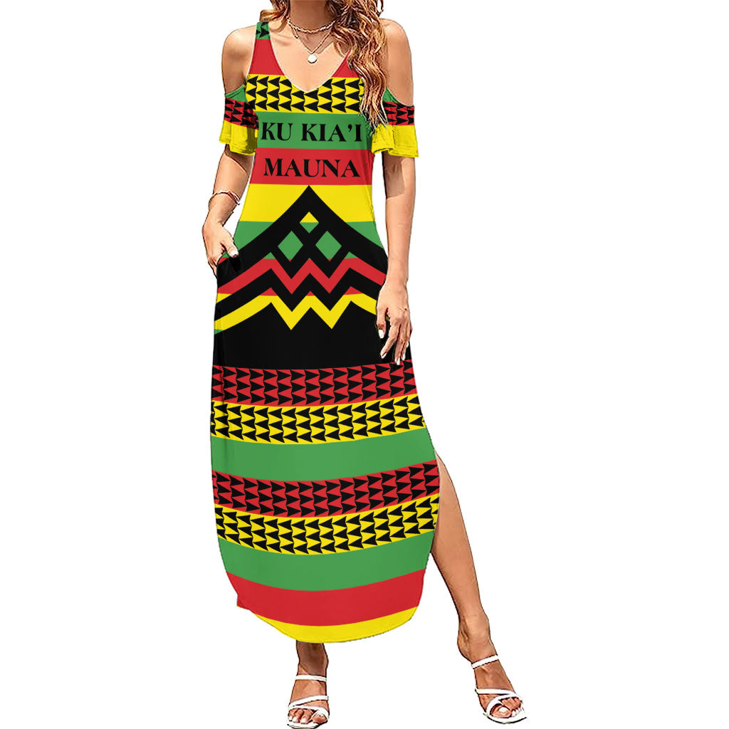 Hawaii Ku Kia'i Mauna Personalized Family Matching Summer Maxi Dress and Hawaiian Shirt Hawaiian Kanaka Maoli Motif LT9 Mom's Dress Green - Polynesian Pride