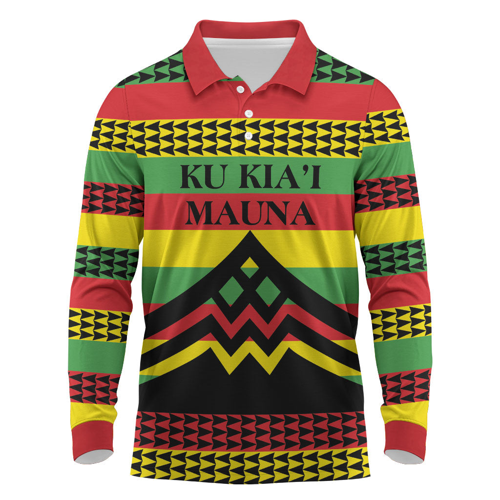 Hawaii Ku Kia'i Mauna Personalized Long Sleeve Polo Shirt Hawaiian Kanaka Maoli Motif