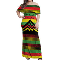 Hawaii Ku Kia'i Mauna Personalized Off Shoulder Maxi Dress Hawaiian Kanaka Maoli Motif