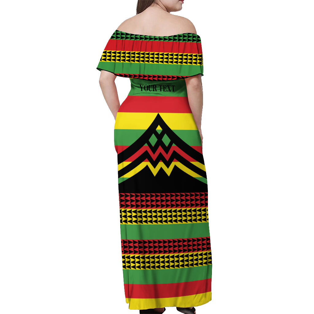 Hawaii Ku Kia'i Mauna Personalized Off Shoulder Maxi Dress Hawaiian Kanaka Maoli Motif