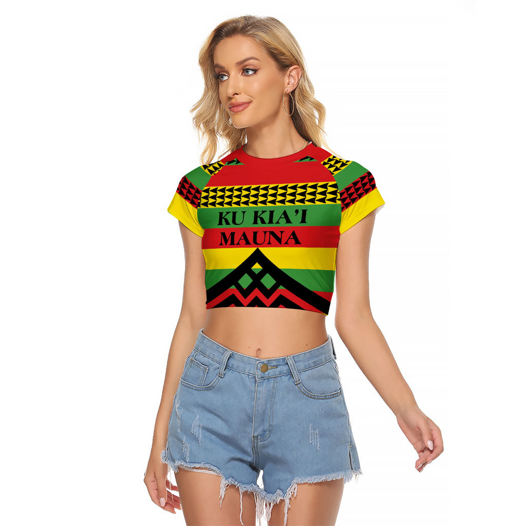 Hawaii Ku Kia'i Mauna Personalized Raglan Cropped T Shirt Hawaiian Kanaka Maoli Motif
