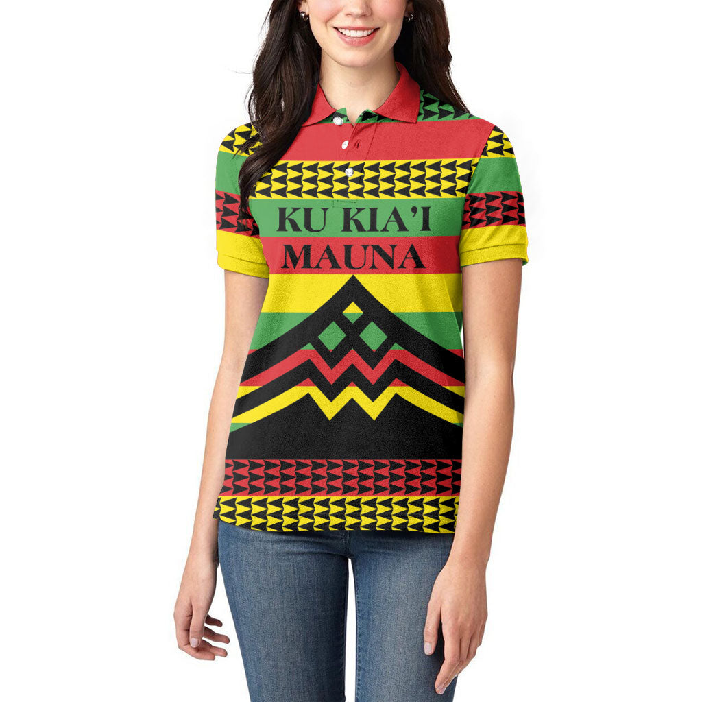 Hawaii Ku Kia'i Mauna Personalized Women Polo Shirt Hawaiian Kanaka Maoli Motif