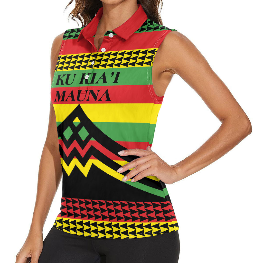 Hawaii Ku Kia'i Mauna Personalized Women Sleeveless Polo Shirt Hawaiian Kanaka Maoli Motif LT9 - Polynesian Pride