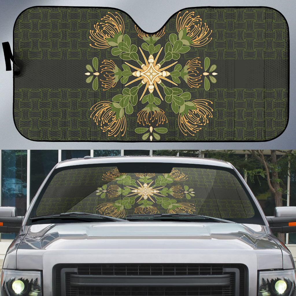 Hawaii Ohia Lehua Squares Auto Sun Shade Hawaiian Quilt Inspired Floral Pattern LT9 Green - Polynesian Pride