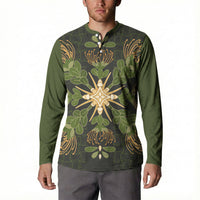 Hawaii Ohia Lehua Squares Button Sweatshirt Hawaiian Quilt Inspired Floral Pattern