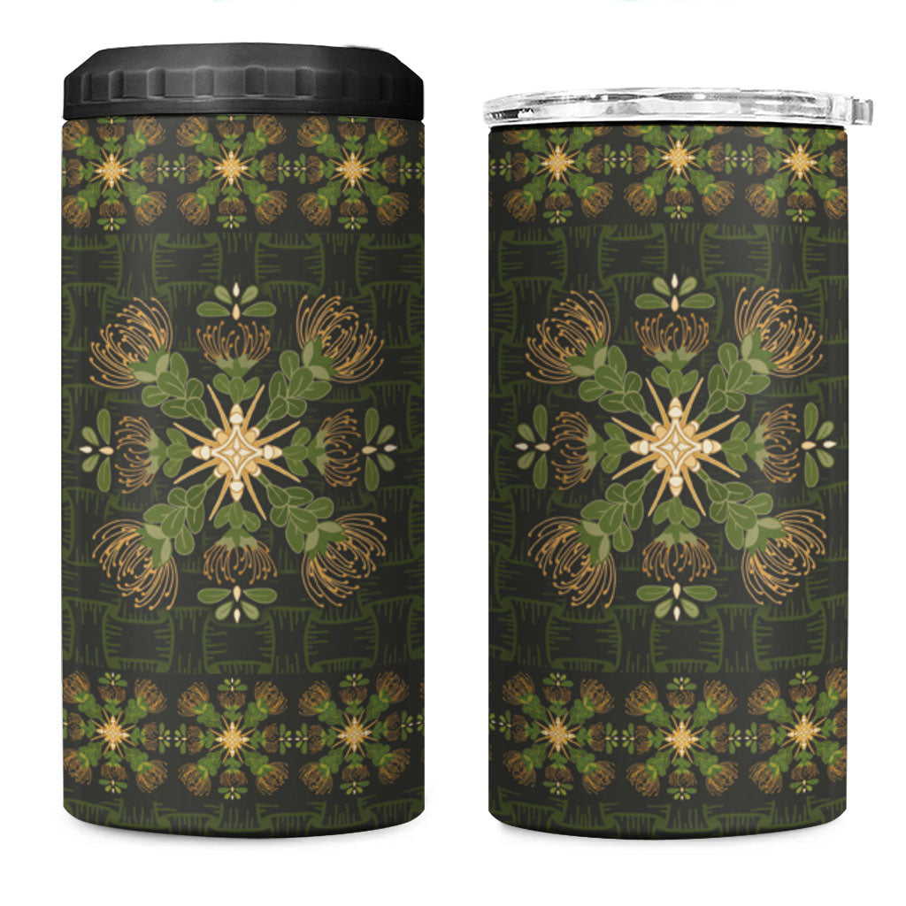 Hawaii Ohia Lehua Squares 4 in 1 Can Cooler Tumbler Hawaiian Quilt Inspired Floral Pattern