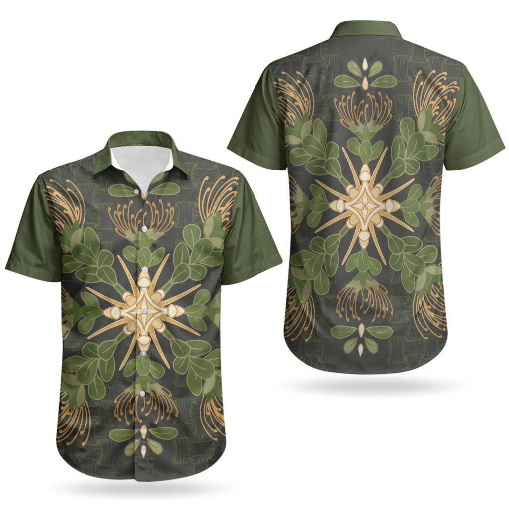 Hawaii Ohia Lehua Squares Couples Matching Off Shoulder Short Dress and Hawaiian Shirt Hawaiian Quilt Inspired Floral Pattern LT9 - Polynesian Pride