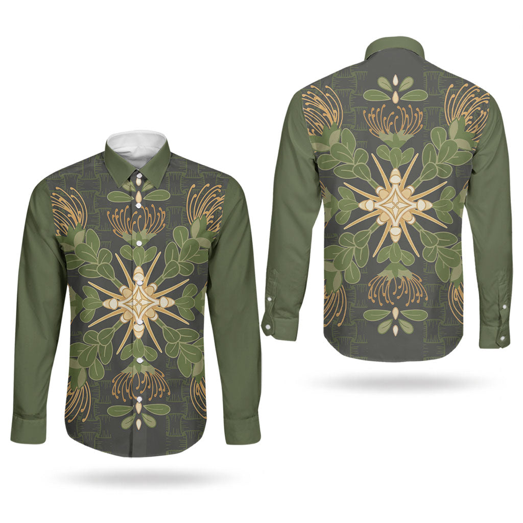 Hawaii Ohia Lehua Squares Couples Matching Short Sleeve Bodycon Dress and Long Sleeve Button Shirt Hawaiian Quilt Inspired Floral Pattern LT9 - Polynesian Pride