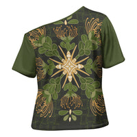 Hawaii Ohia Lehua Squares Cross Shoulder Shirt Hawaiian Quilt Inspired Floral Pattern