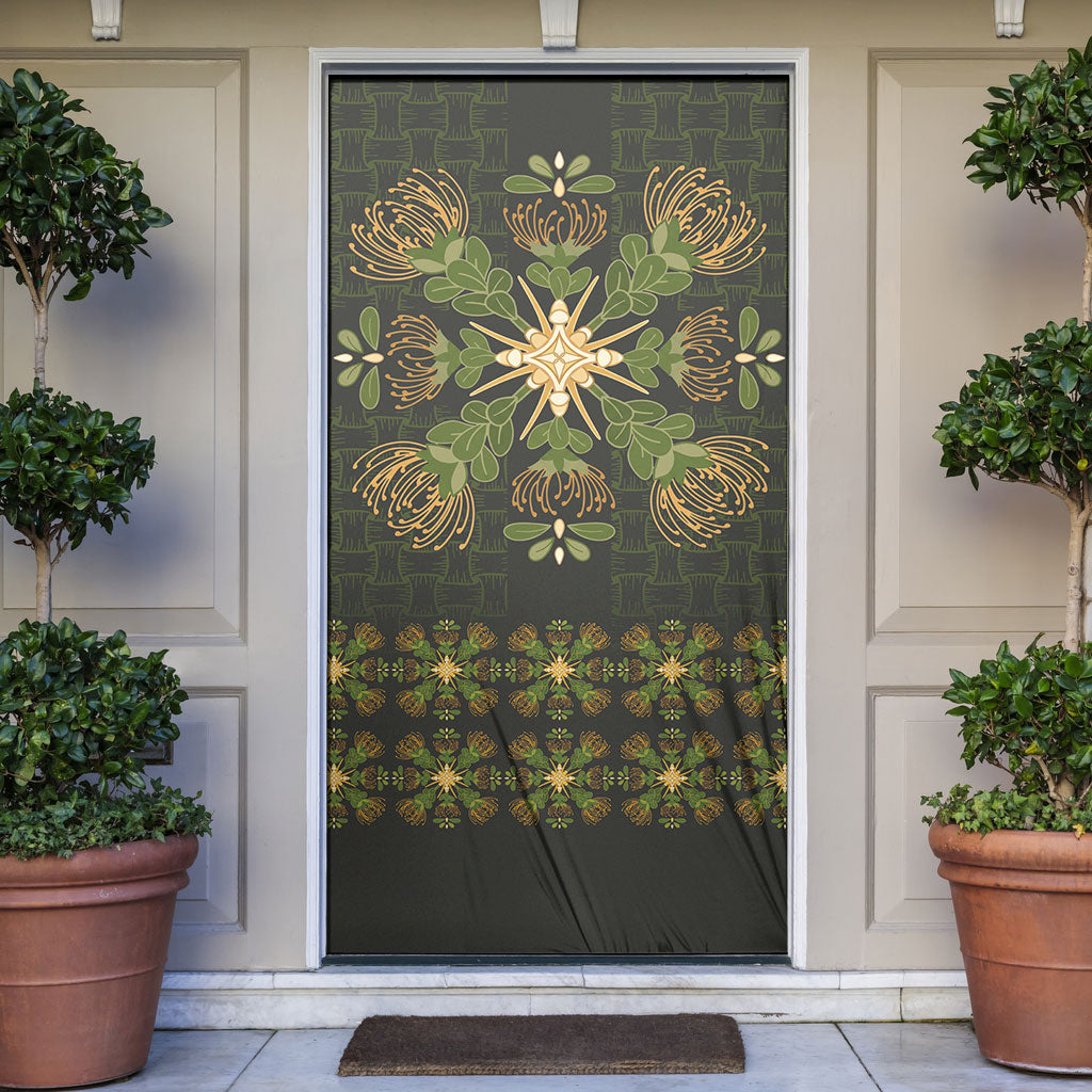Hawaii Ohia Lehua Squares Door Cover Hawaiian Quilt Inspired Floral Pattern