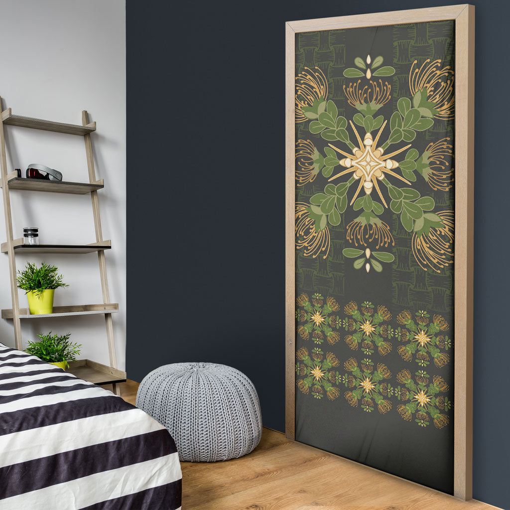 Hawaii Ohia Lehua Squares Door Cover Hawaiian Quilt Inspired Floral Pattern