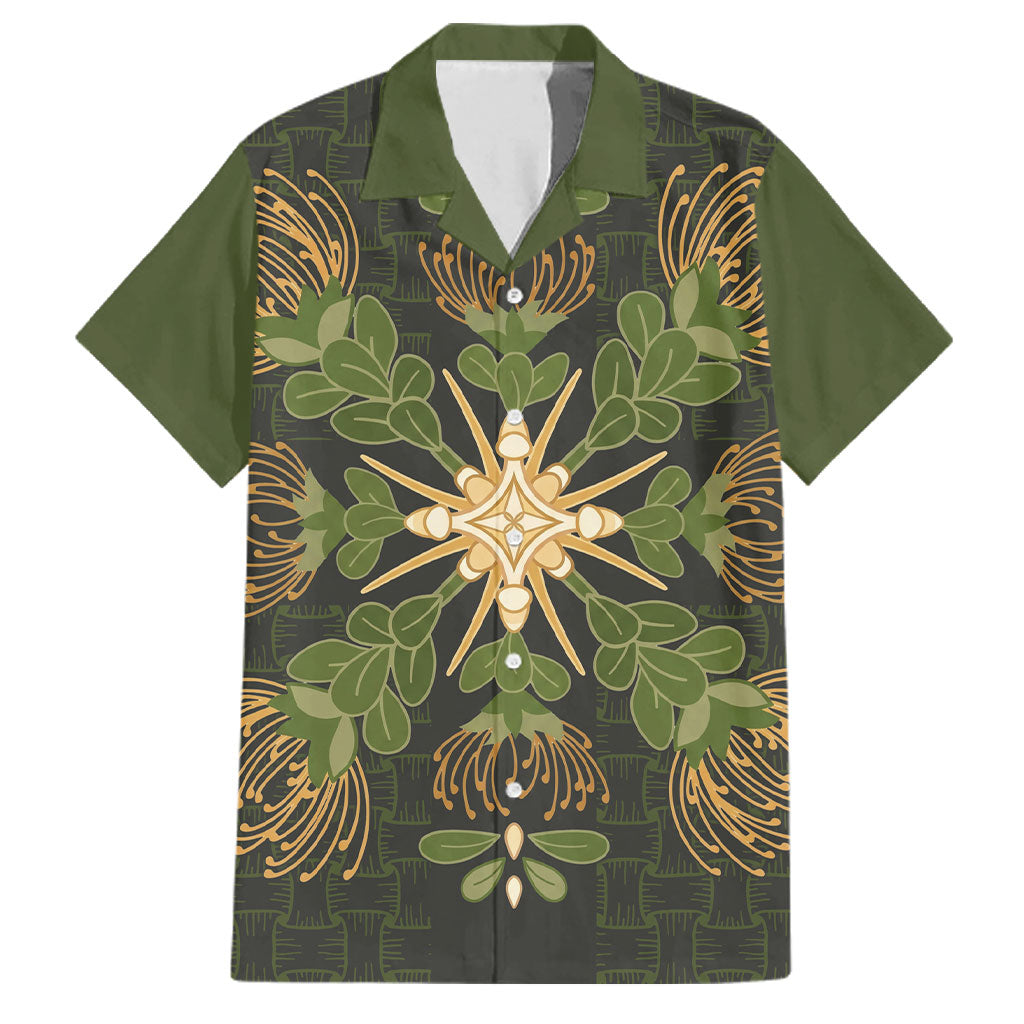 Hawaii Ohia Lehua Squares Family Matching Off Shoulder Short Dress and Hawaiian Shirt Hawaiian Quilt Inspired Floral Pattern LT9 Dad's Shirt - Short Sleeve Green - Polynesian Pride
