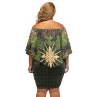 Hawaii Ohia Lehua Squares Family Matching Off Shoulder Short Dress and Hawaiian Shirt Hawaiian Quilt Inspired Floral Pattern LT9 - Polynesian Pride