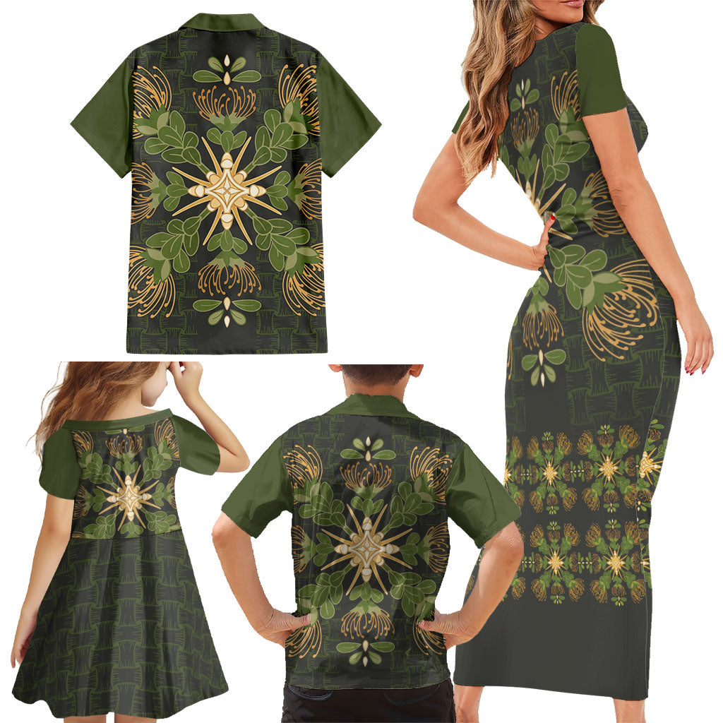 Hawaii Ohia Lehua Squares Family Matching Short Sleeve Bodycon Dress and Hawaiian Shirt Hawaiian Quilt Inspired Floral Pattern LT9 - Polynesian Pride