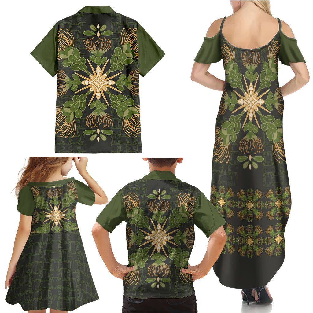 Hawaii Ohia Lehua Squares Family Matching Summer Maxi Dress and Hawaiian Shirt Hawaiian Quilt Inspired Floral Pattern LT9 - Polynesian Pride