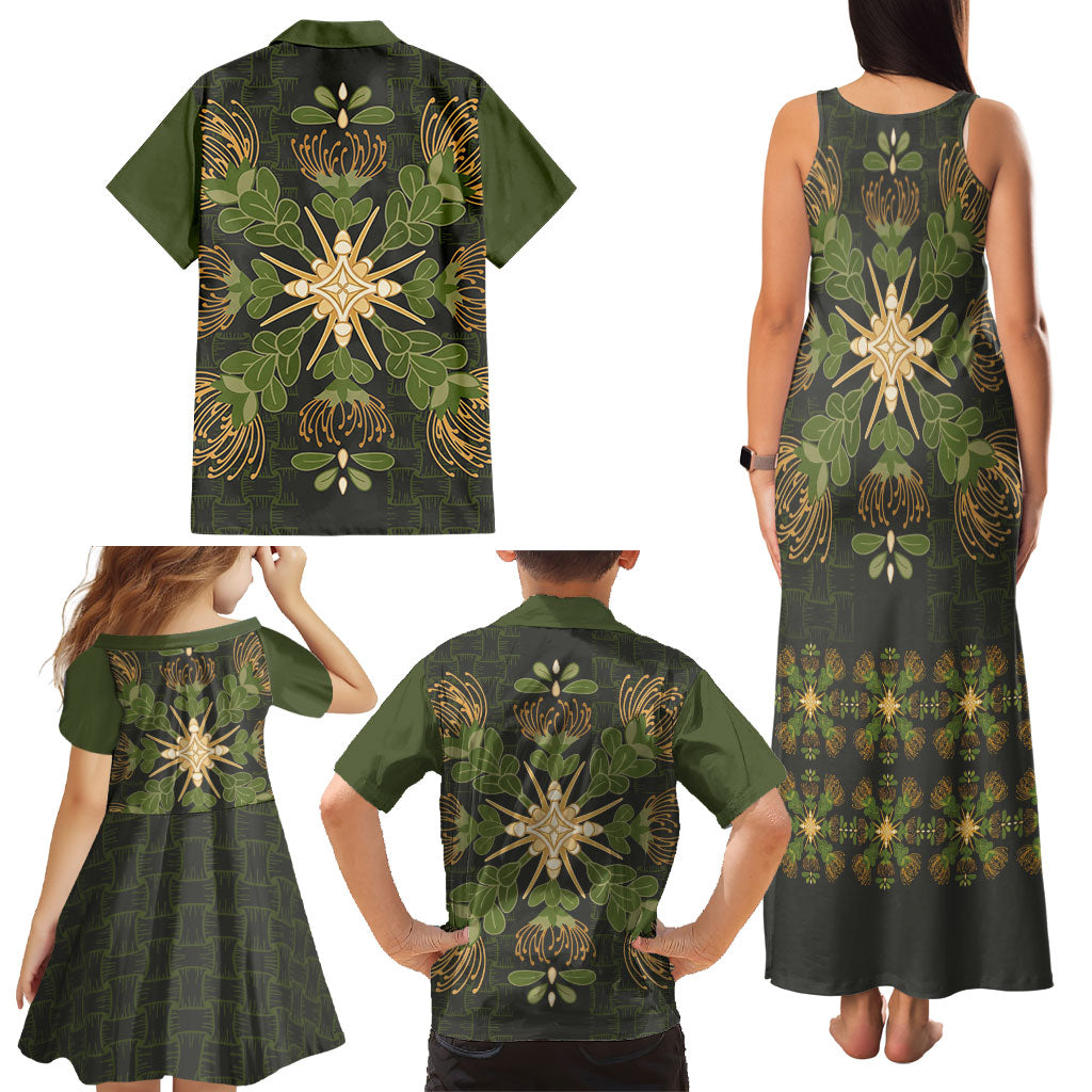 Hawaii Ohia Lehua Squares Family Matching Tank Maxi Dress and Hawaiian Shirt Hawaiian Quilt Inspired Floral Pattern LT9 - Polynesian Pride