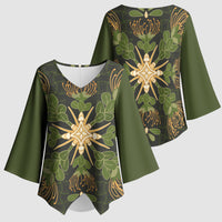 Hawaii Ohia Lehua Squares Kimono Sleeve Blouse Hawaiian Quilt Inspired Floral Pattern