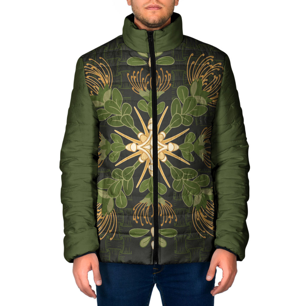 Hawaii Ohia Lehua Squares Padded Jacket Hawaiian Quilt Inspired Floral Pattern