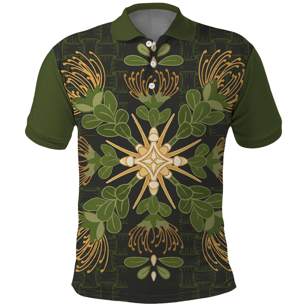 Hawaii Ohia Lehua Squares Polo Shirt Hawaiian Quilt Inspired Floral Pattern