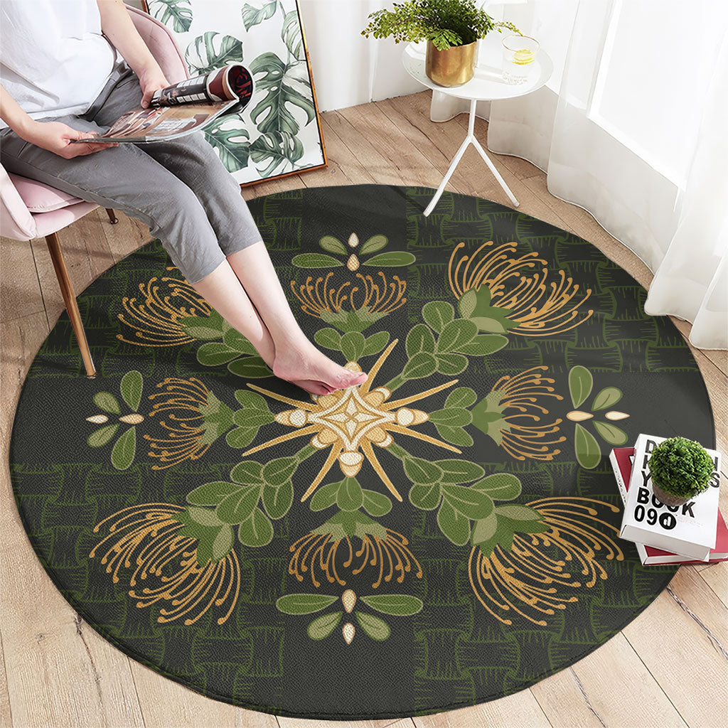 Hawaii Ohia Lehua Squares Round Carpet Hawaiian Quilt Inspired Floral Pattern