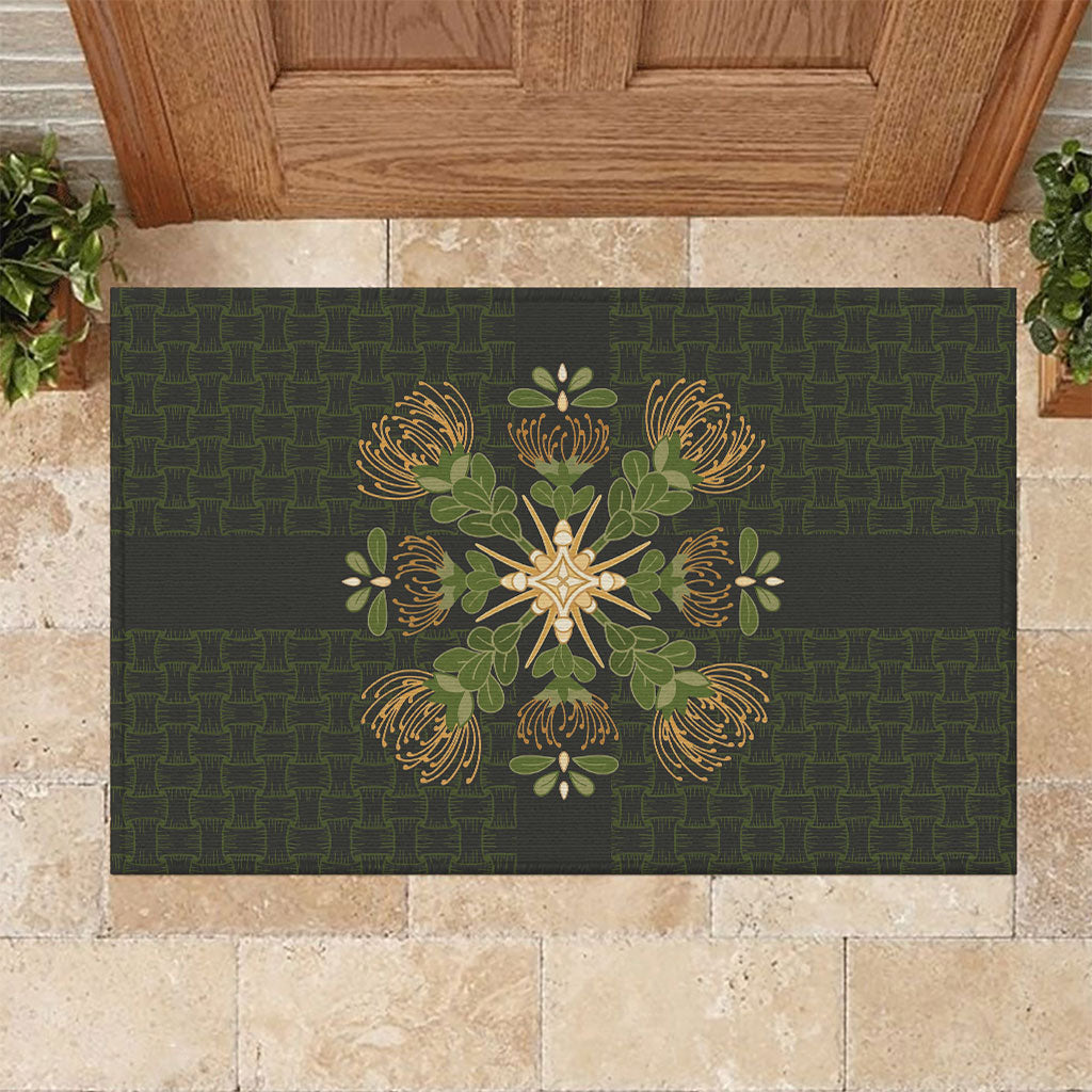 Hawaii Ohia Lehua Squares Rubber Doormat Hawaiian Quilt Inspired Floral Pattern