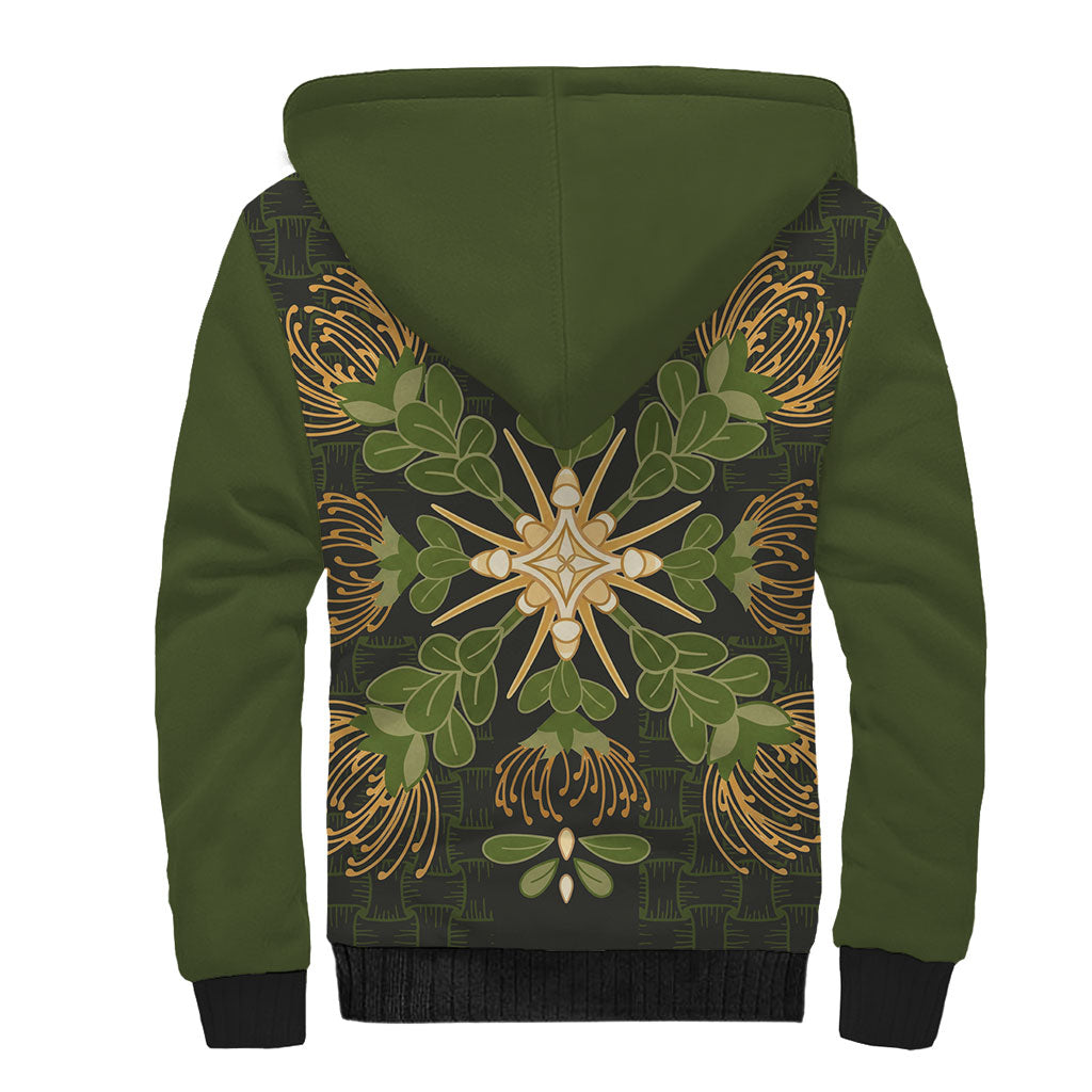 Hawaii Ohia Lehua Squares Sherpa Hoodie Hawaiian Quilt Inspired Floral Pattern