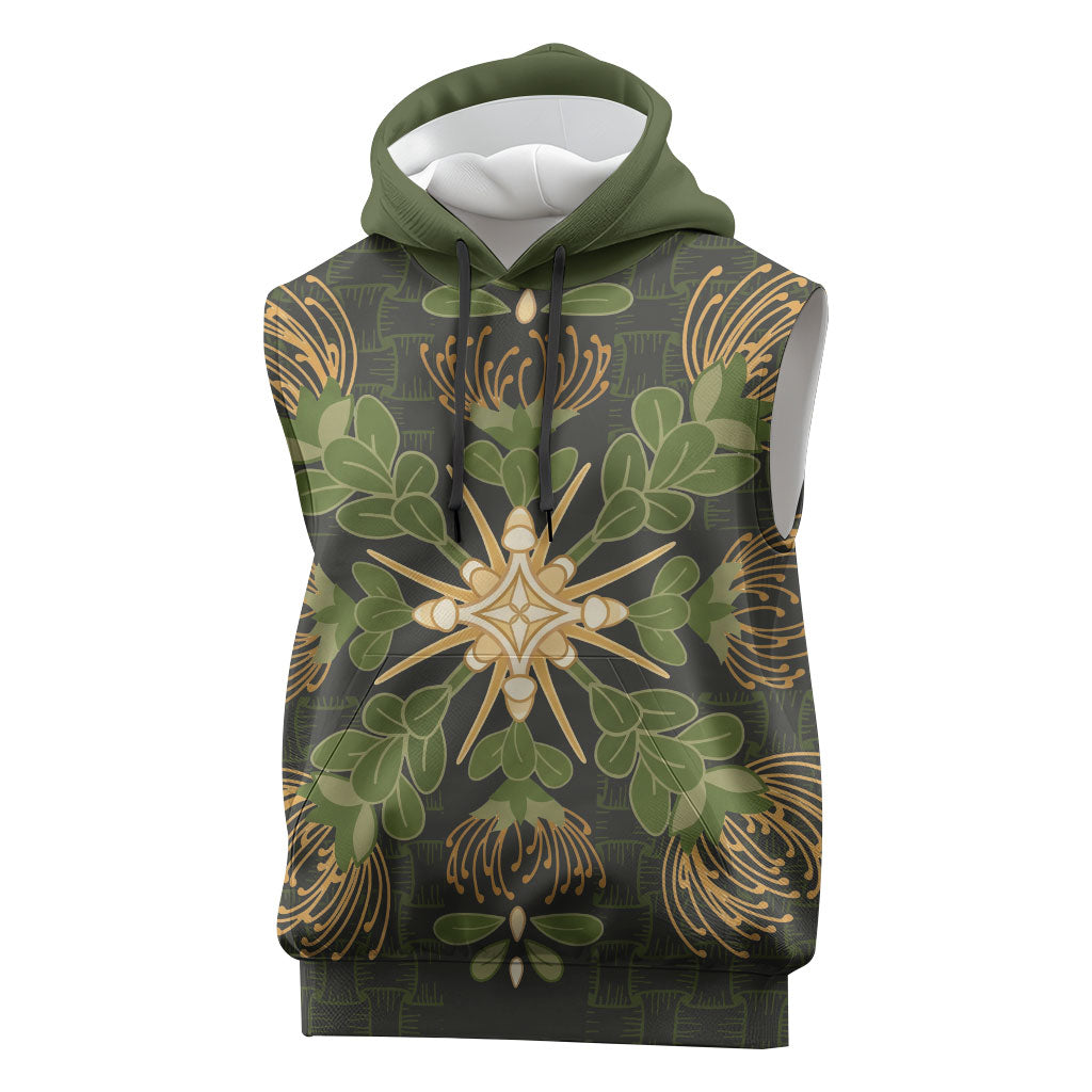 Hawaii Ohia Lehua Squares Sleeveless Hoodie Hawaiian Quilt Inspired Floral Pattern