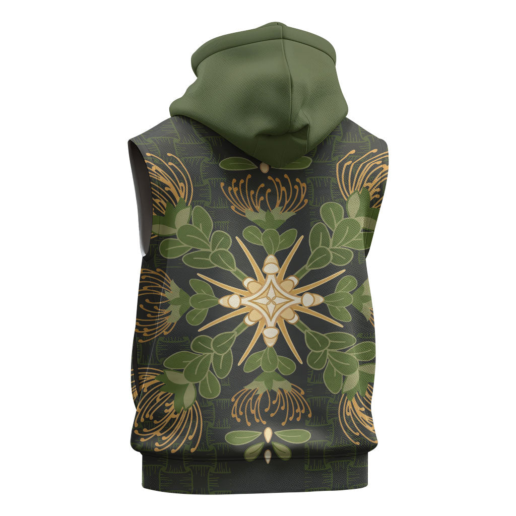 Hawaii Ohia Lehua Squares Sleeveless Zip Hoodie Hawaiian Quilt Inspired Floral Pattern