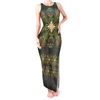Hawaii Ohia Lehua Squares Tank Maxi Dress Hawaiian Quilt Inspired Floral Pattern