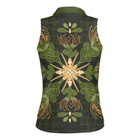 Hawaii Ohia Lehua Squares Women Sleeveless Polo Shirt Hawaiian Quilt Inspired Floral Pattern