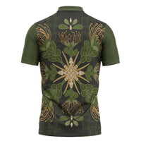 Hawaii Ohia Lehua Squares Zipper Polo Shirt Hawaiian Quilt Inspired Floral Pattern