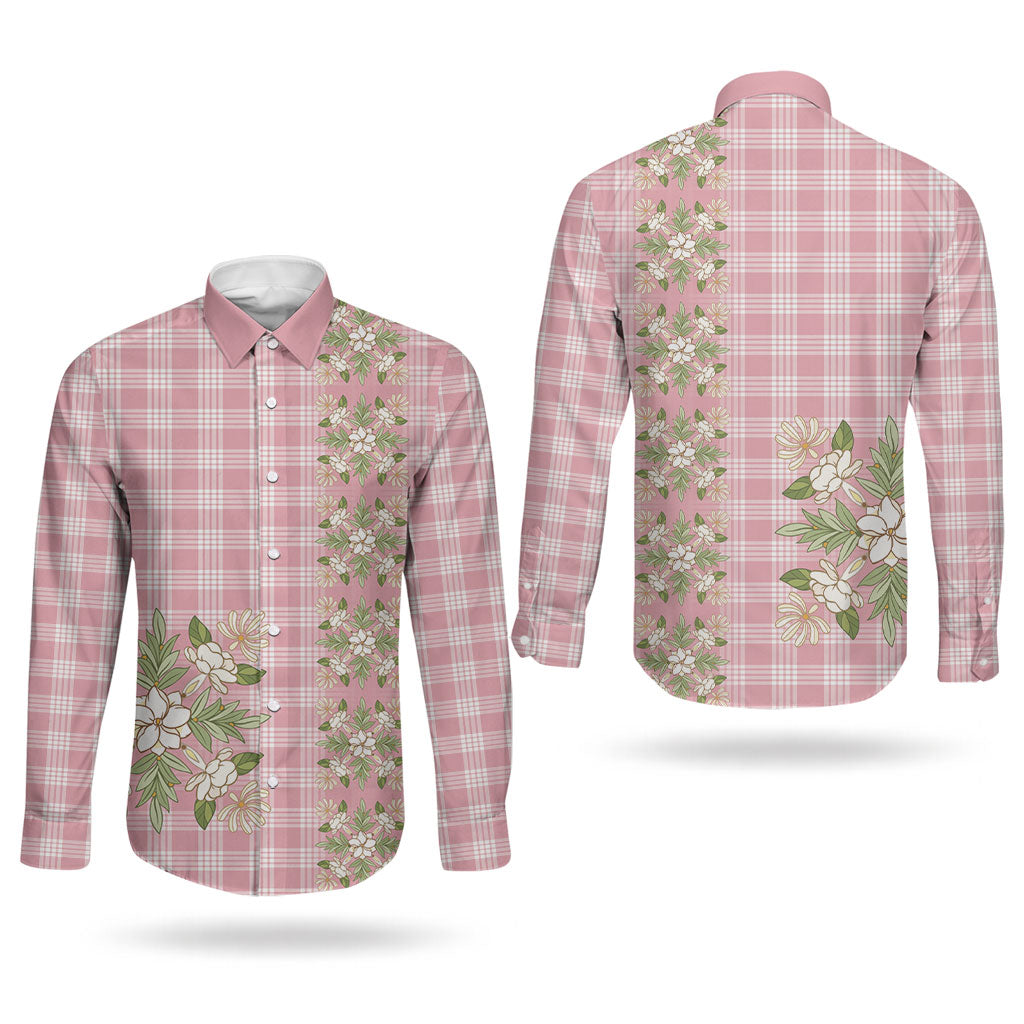 Akala Hamele Hawai'i Palaka Squares Maile Leaf Couples Matching Mermaid Dress and Long Sleeve Button Shirt Flowers Hawaiian Quilt Patterns