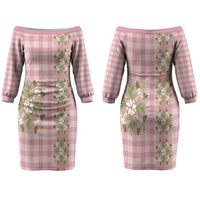 Akala Hamele Hawai'i Palaka Squares Maile Leaf Couples Matching Off The Shoulder Long Sleeve Dress and Hawaiian Shirt Flowers Hawaiian Quilt Patterns