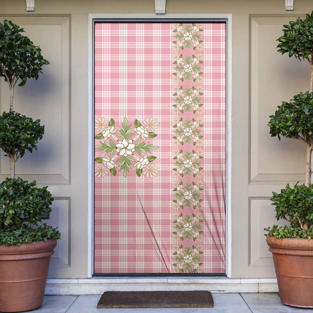 Akala Hamele Hawai'i Palaka Squares Maile Leaf Door Cover Flowers Hawaiian Quilt Patterns LT9 Dusty Rose - Polynesian Pride