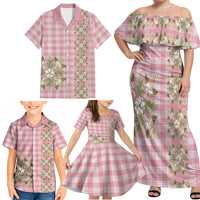 Akala Hamele Hawai'i Palaka Squares Maile Leaf Family Matching Off Shoulder Maxi Dress and Hawaiian Shirt Flowers Hawaiian Quilt Patterns