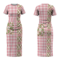 Akala Hamele Hawai'i Palaka Squares Maile Leaf Family Matching Short Sleeve Bodycon Dress and Hawaiian Shirt Flowers Hawaiian Quilt Patterns