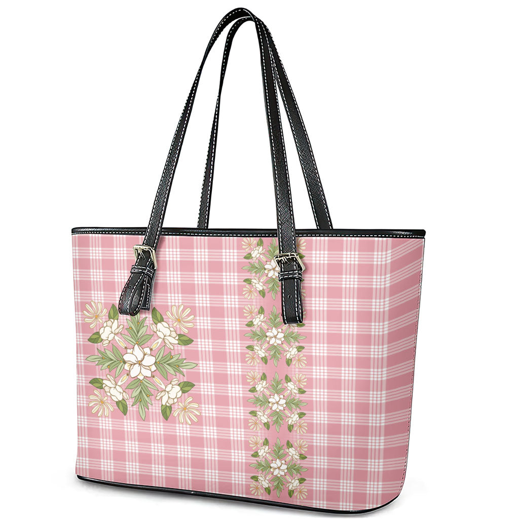 Akala Hamele Hawai'i Palaka Squares Maile Leaf Leather Tote Bag Flowers Hawaiian Quilt Patterns
