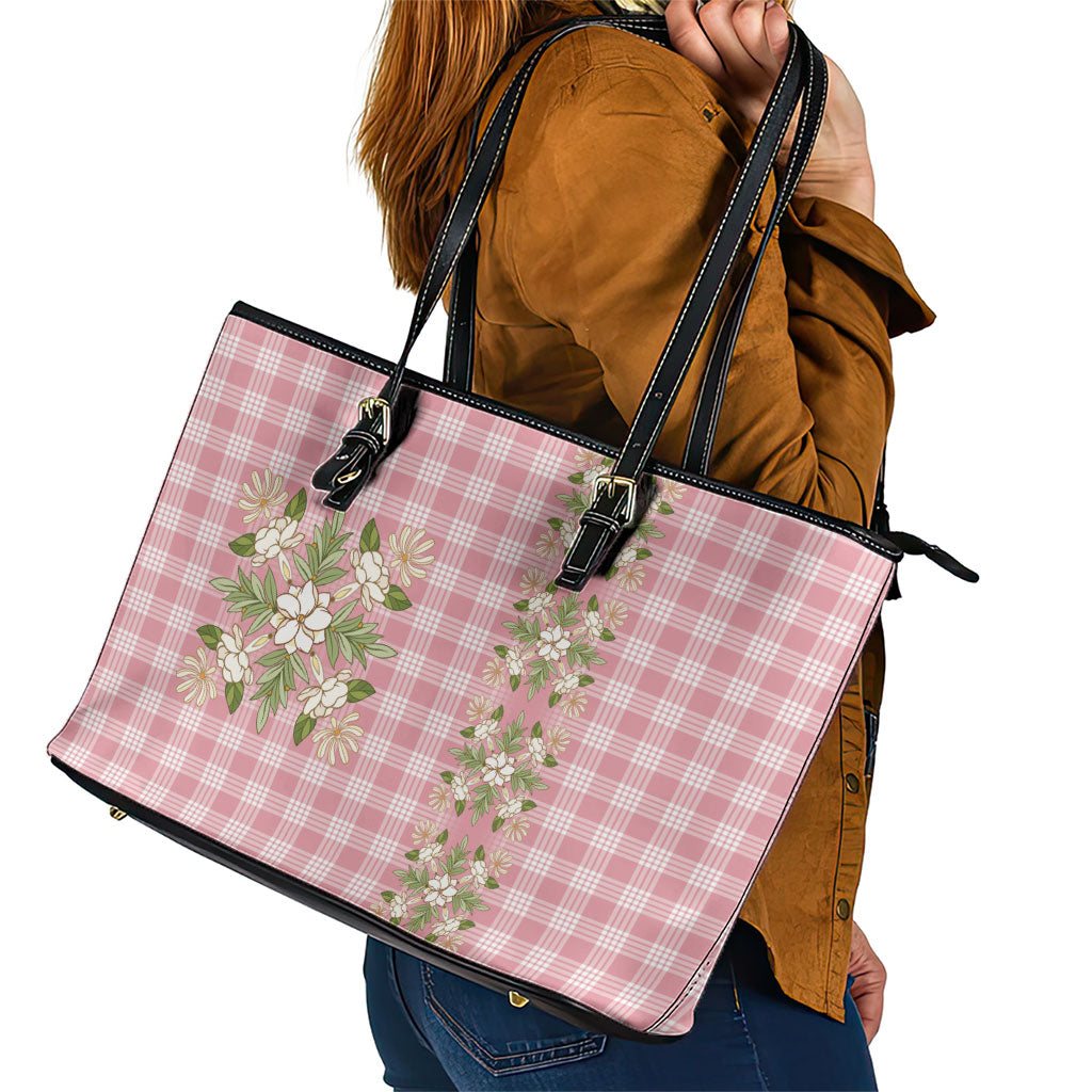 Akala Hamele Hawai'i Palaka Squares Maile Leaf Leather Tote Bag Flowers Hawaiian Quilt Patterns