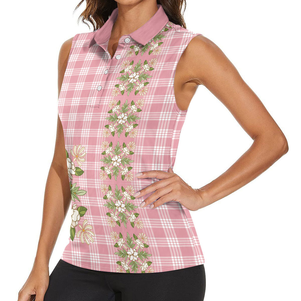 Akala Hamele Hawai'i Palaka Squares Maile Leaf Women Sleeveless Polo Shirt Flowers Hawaiian Quilt Patterns