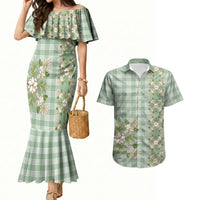 Liko Kukui Hawai'i Palaka Squares Maile Leaf Couples Matching Mermaid Dress and Hawaiian Shirt Flowers Hawaiian Quilt Patterns