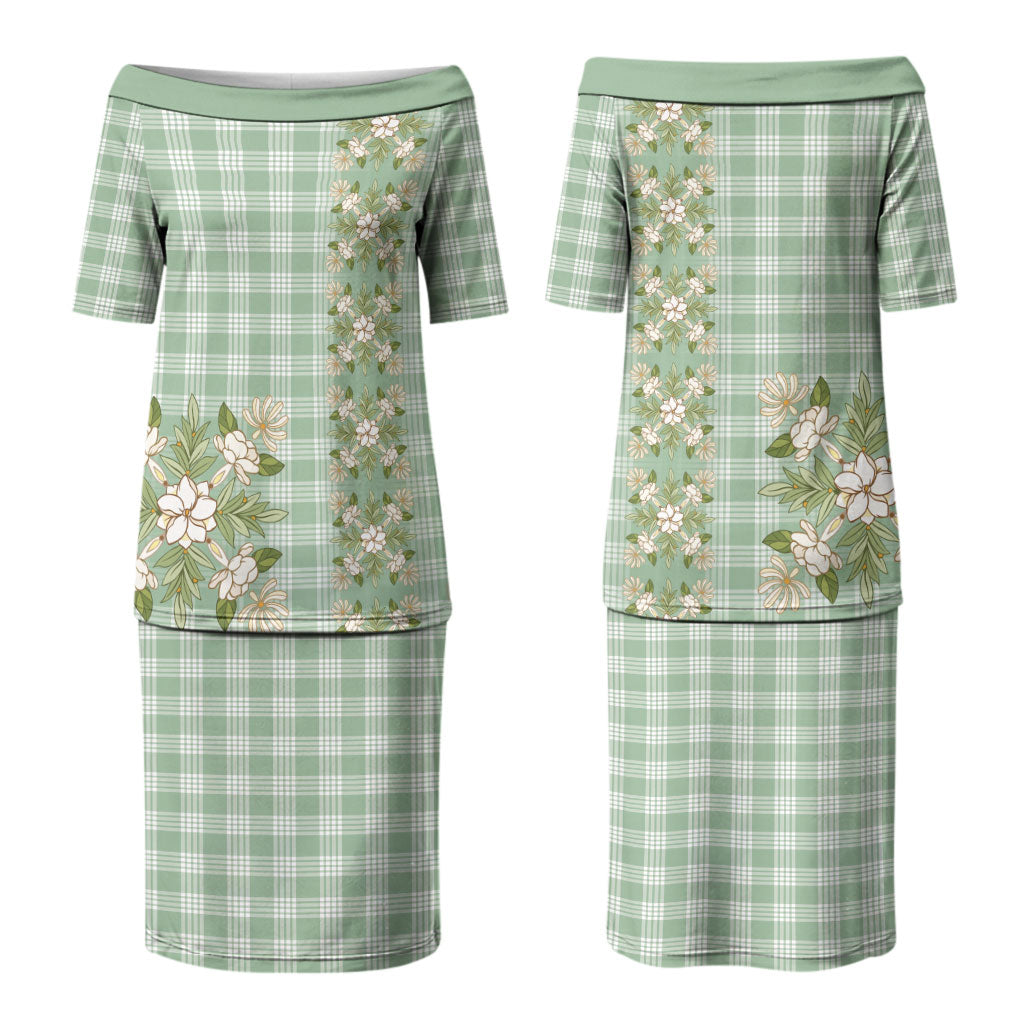 Liko Kukui Hawai'i Palaka Squares Maile Leaf Couples Matching Puletasi and Long Sleeve Button Shirt Flowers Hawaiian Quilt Patterns